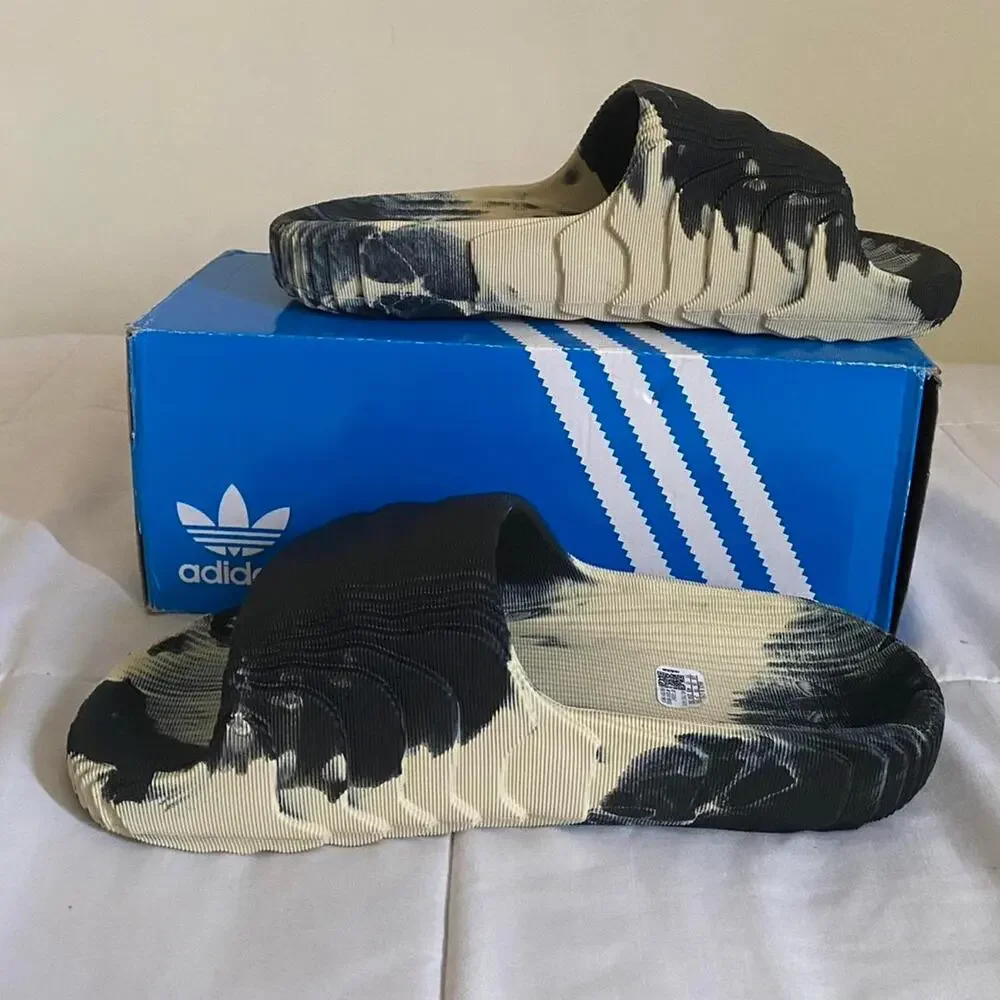 Adidas Adilette 22 gray bone black slides - size 11 M / 12.5 W US / 44 EU